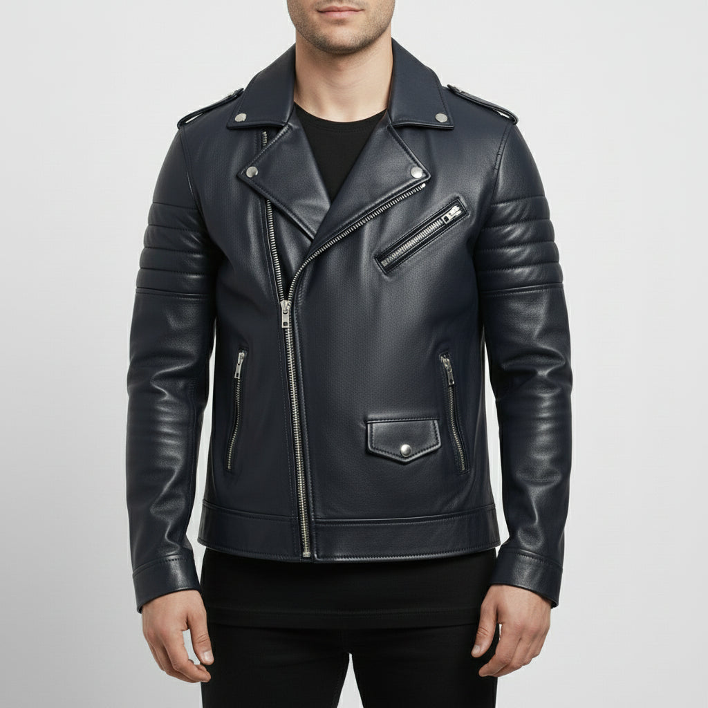 Men's Black Leather Biker Jacket