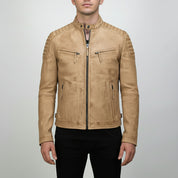Men's Tan Antique Wash Leather Biker Jacket