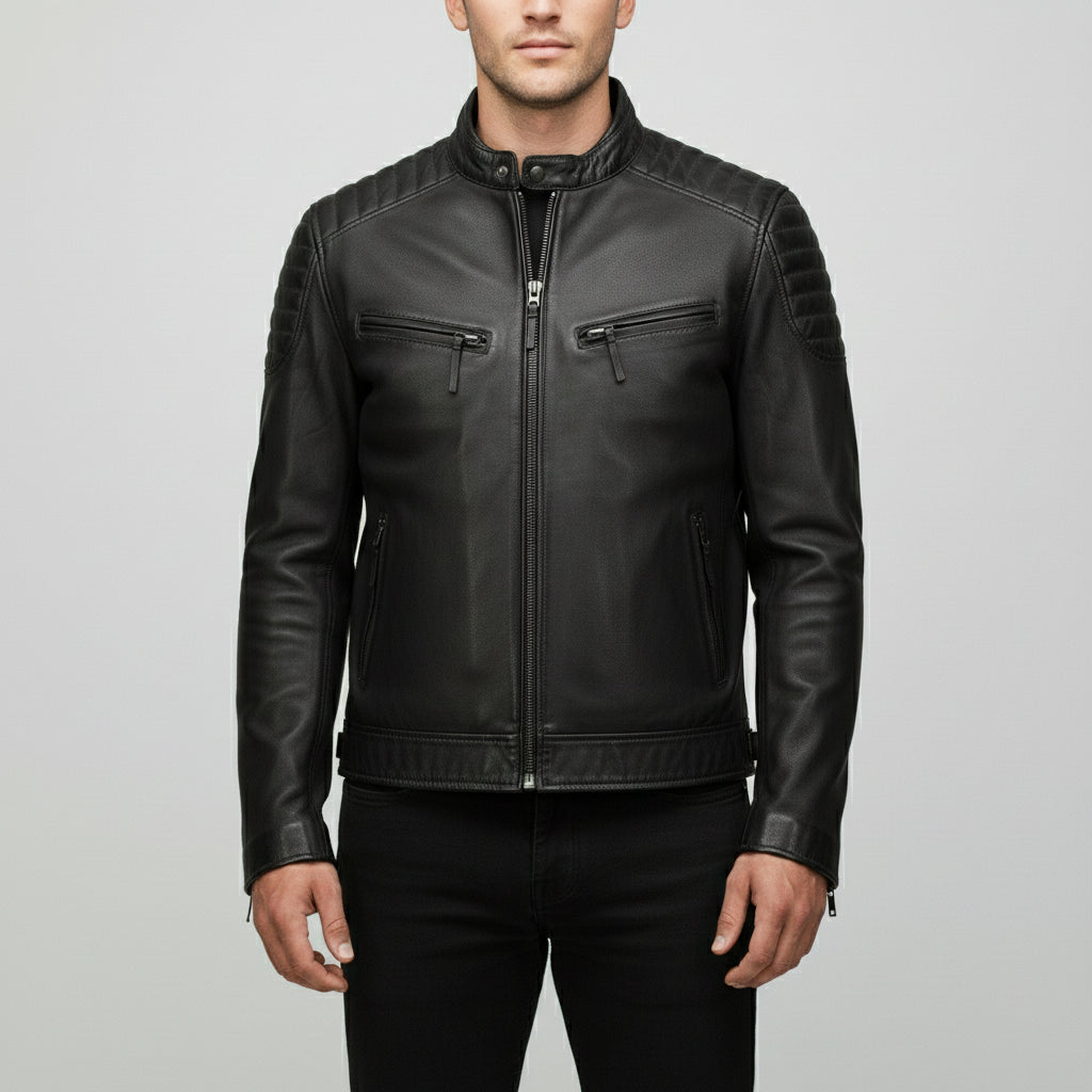 Men's Black Antique Wash Leather Biker Jacket
