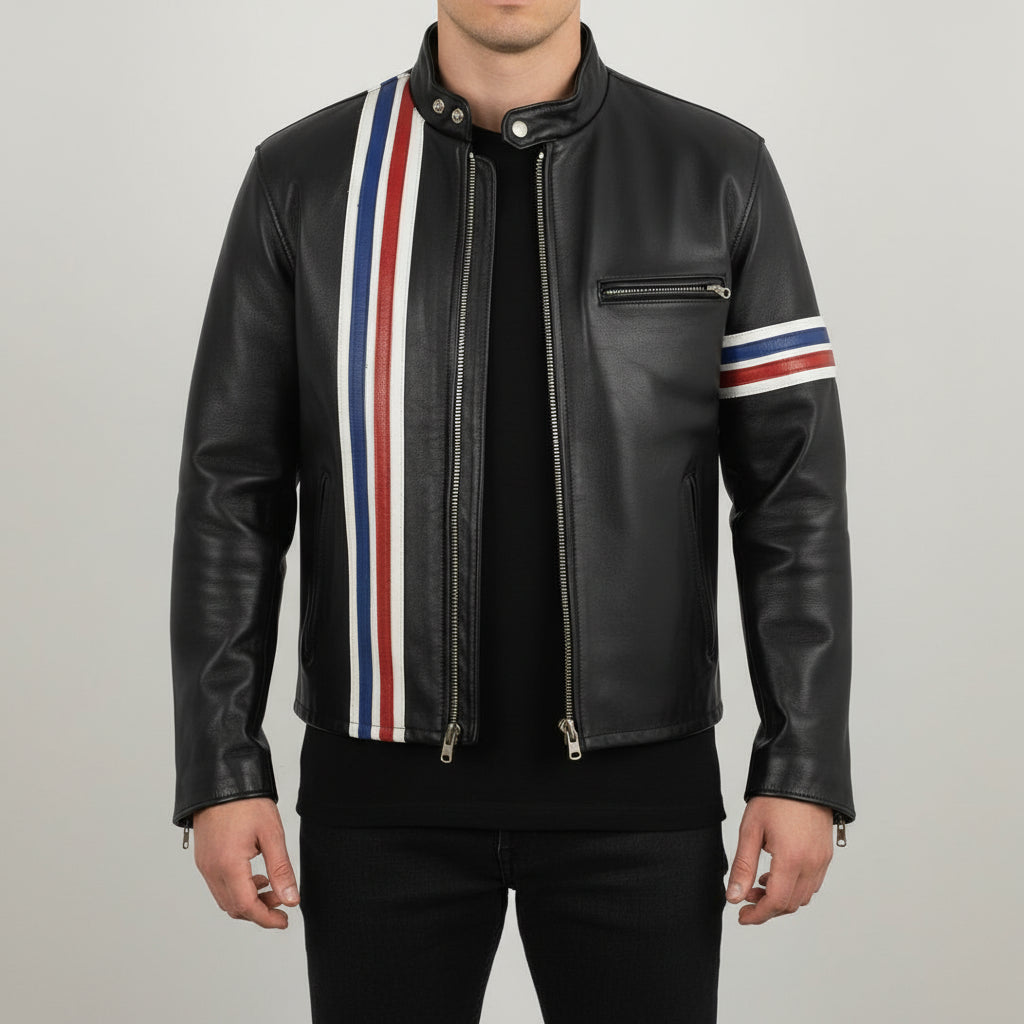 Men's Black Leather Biker Jacket
