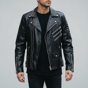 Men's Black Studded Leather Biker Jacket