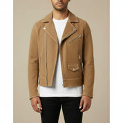 Men's Tan Suede Biker Jacket