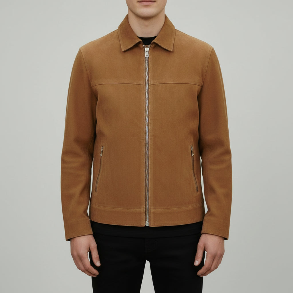 Men's Brown Suede Bomber Jacket