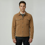 Men's Tan Suede Trucker Jacket