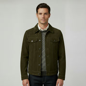 Men's Olive Green Suede Trucker Jacket