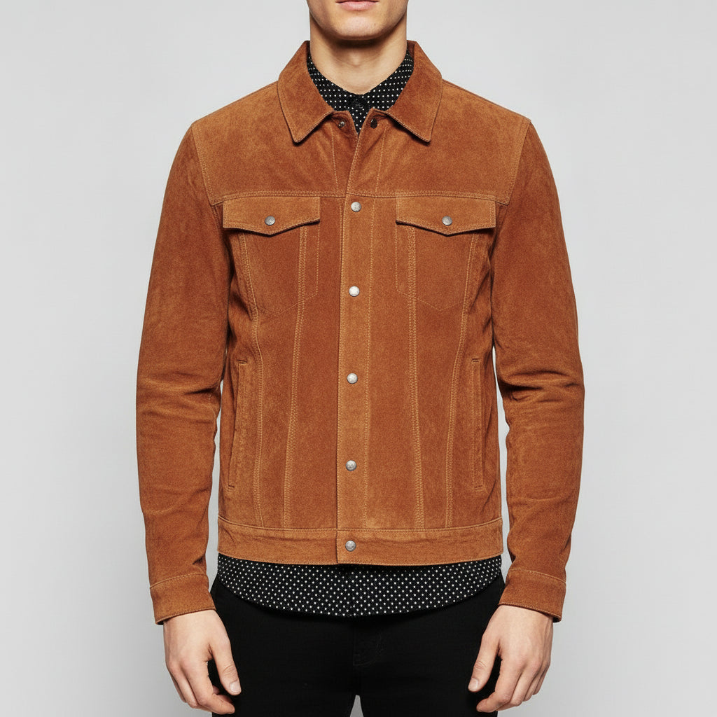 Men's Brown Suede Trucker Jacket