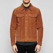 Men's Brown Suede Trucker Jacket