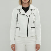 Women's White Leather Biker Jacket