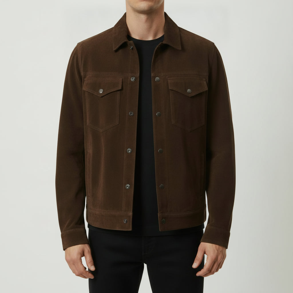 Men's Brown Suede Trucker Jacket