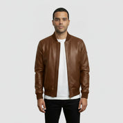 Men's Brown Leather Bomber Jacket