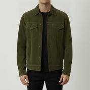 Men's Olive Green Suede Trucker Jacket