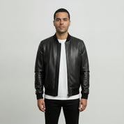 Men's Black Leather Bomber Jacket