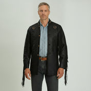 Men's Black Fringe Leather Biker Jacket