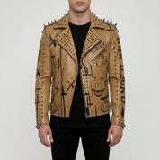Men's Tan Leather Biker Jacket
