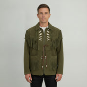 Men's Olive Green Fringed Suede Jacket