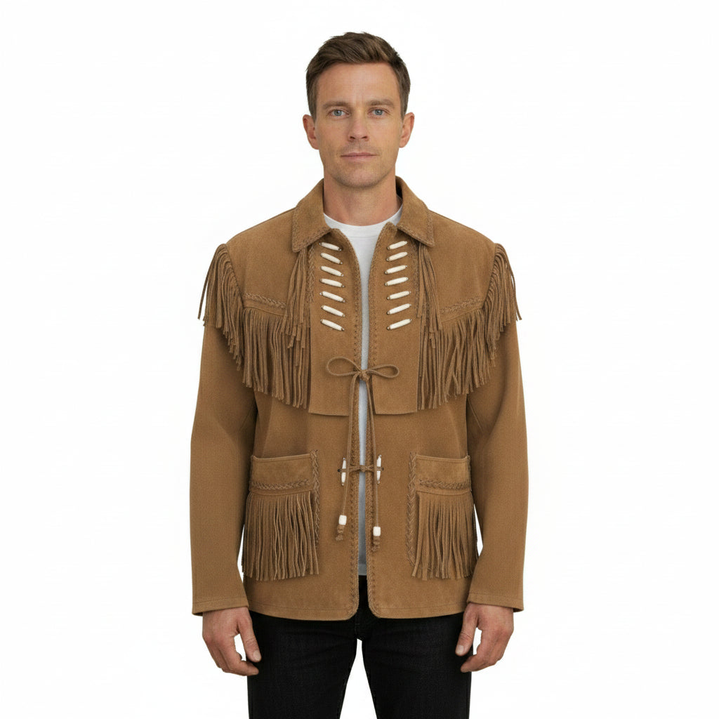 Men's Tan Fringed Suede Jacket