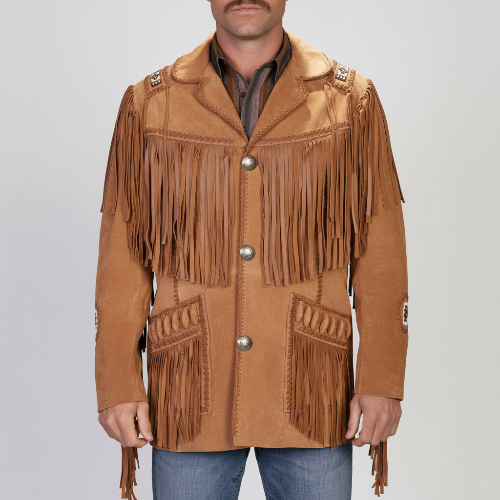 Men's Tan Fringed Suede Jacket