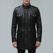 Men's Black Leather Long Jacket