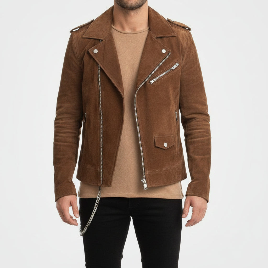 Men's Brown Suede Biker Jacket