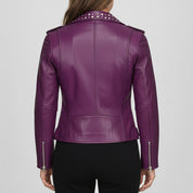Women's Purple Studded Leather Biker Jacket