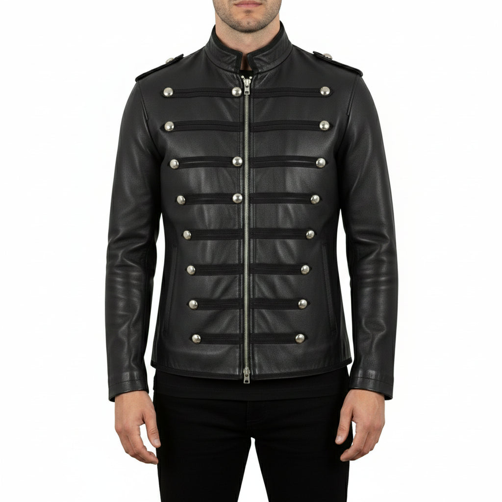 Black Leather Military Jacket