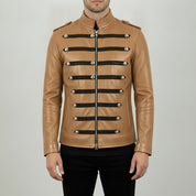 Tan Leather Military Jacket