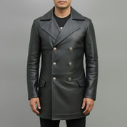 Men's Black Leather Trench Coat