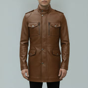 Men's Brown Leather Long Jacket