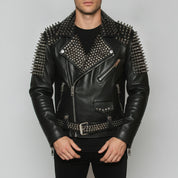 Men's Black Studded Leather Biker Jacket