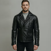 Men's Black Studded Leather Biker Jacket