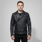 Men's Black Leather Biker Jacket