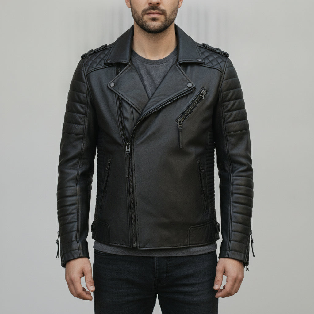Men's Black Leather Biker Jacket