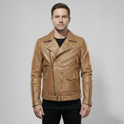 Men's Tan Leather Biker Jacket