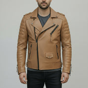 Men's Tan Leather Biker Jacket
