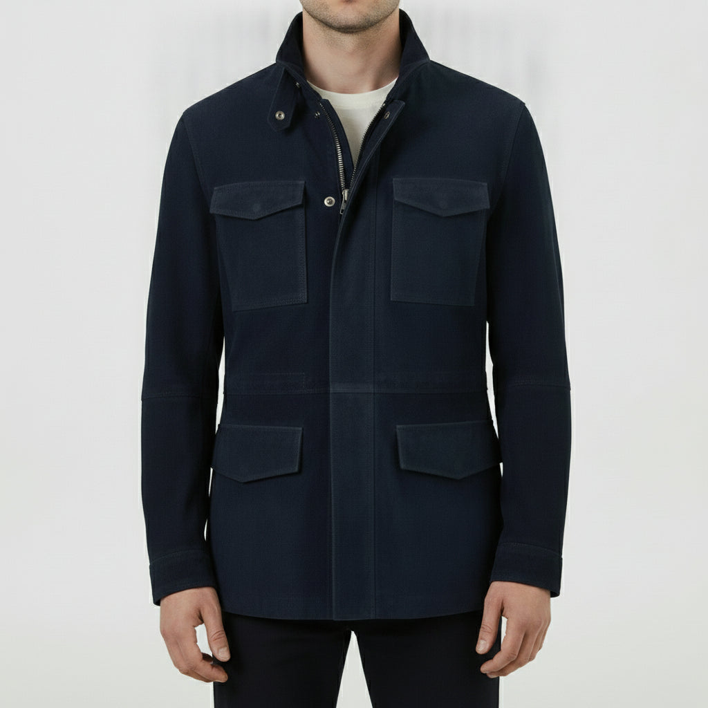 Men's Navy Suede Field Jacket
