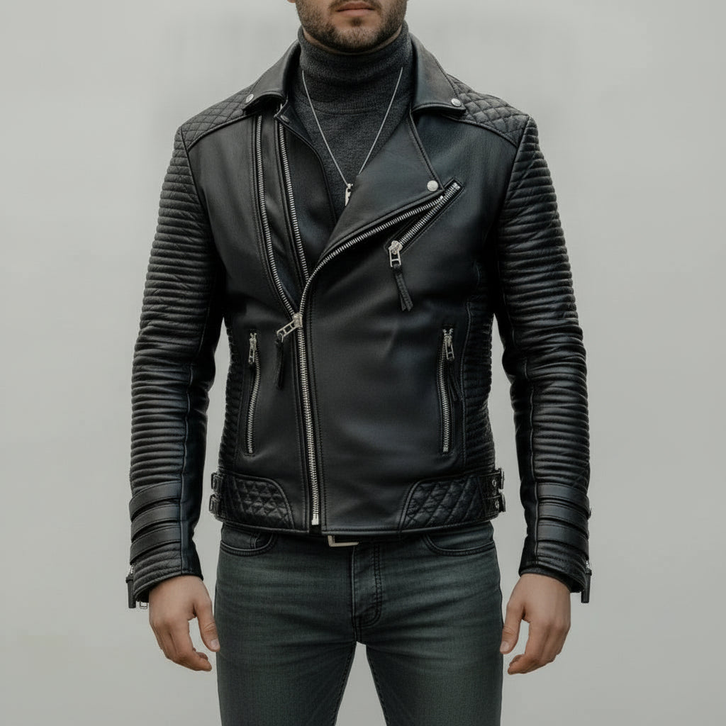 Men's Black Leather Biker Jacket