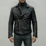 Men's Black Leather Biker Jacket
