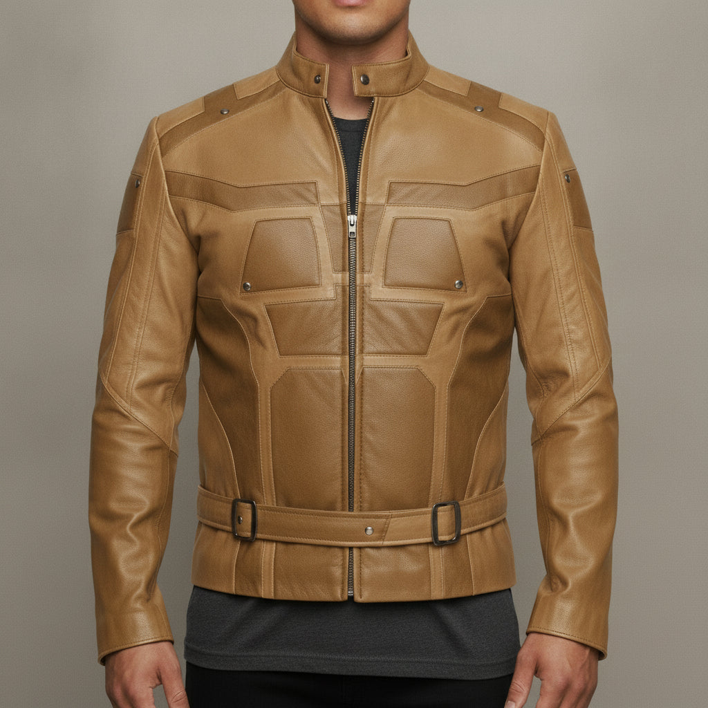 Men's Tan Leather Biker Jacket — Chesterfield