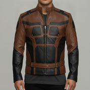 Men's Brown and Black Leather Biker Jacket — Chesterfield