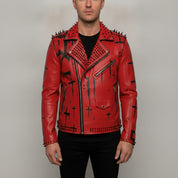 Men's Red Leather Biker Jacket — Norwich