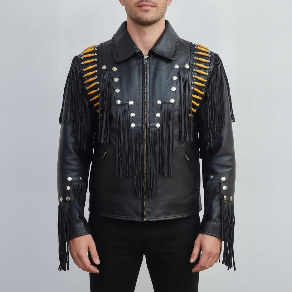 Men's Black Leather Western Jacket — Cheswick