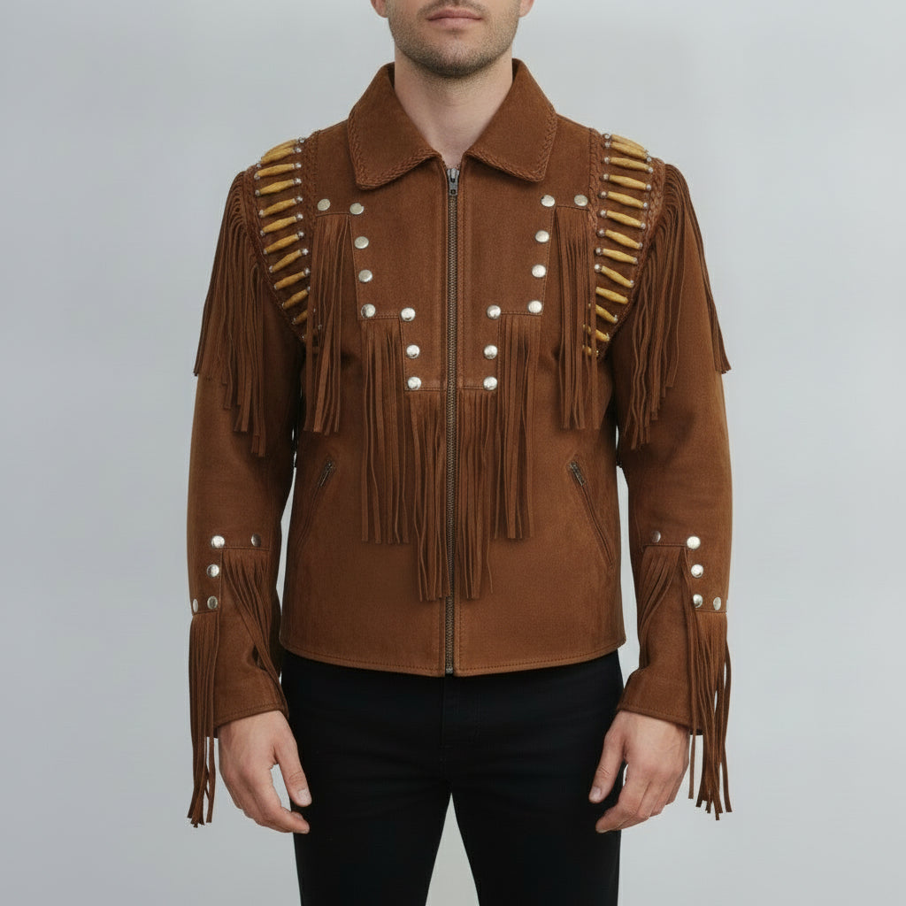 Men's Brown Suede Leather Biker Jacket — Cheswick