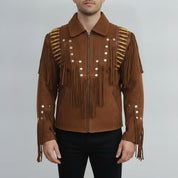 Men's Brown Suede Leather Biker Jacket — Cheswick