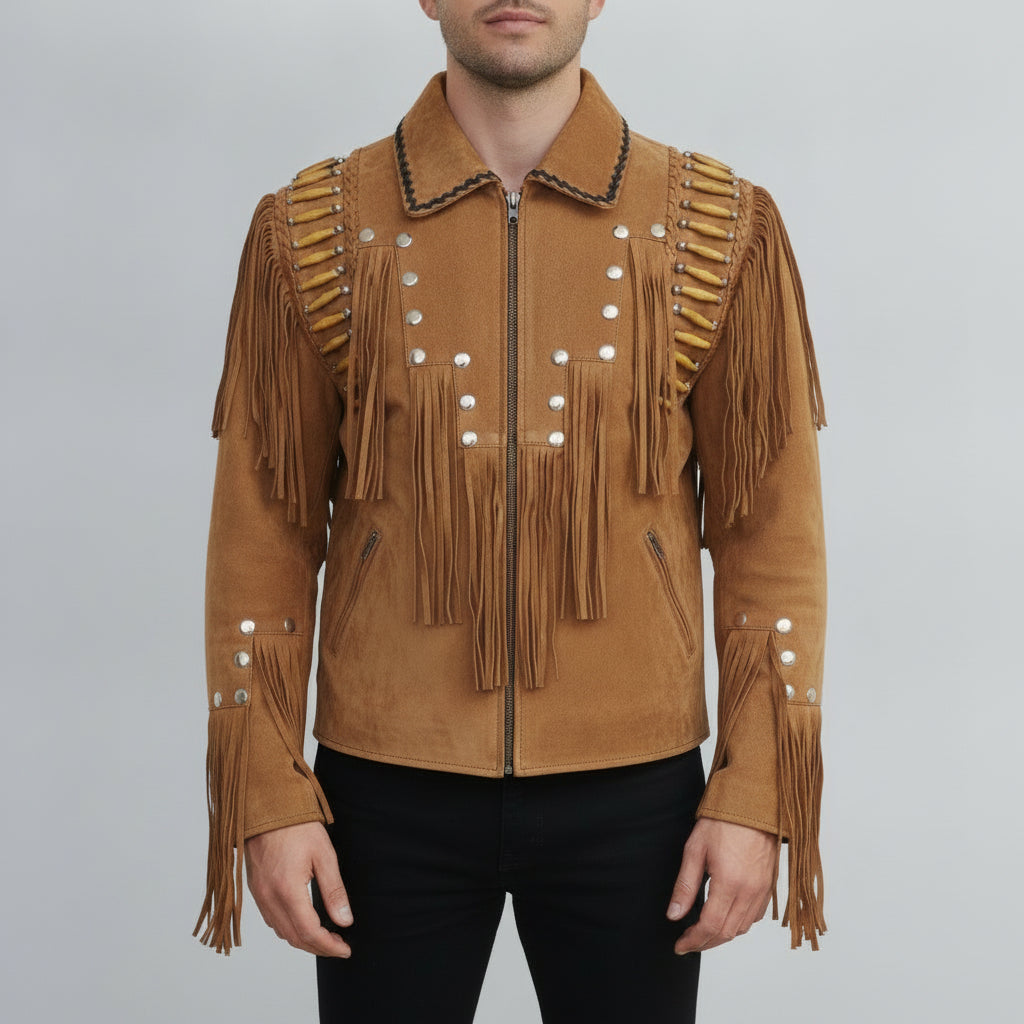 Men's Tan Suede Leather Biker Jacket — Cheswick