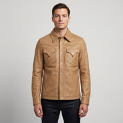 Men's Tan Leather Shirt Jacket — Cursley
