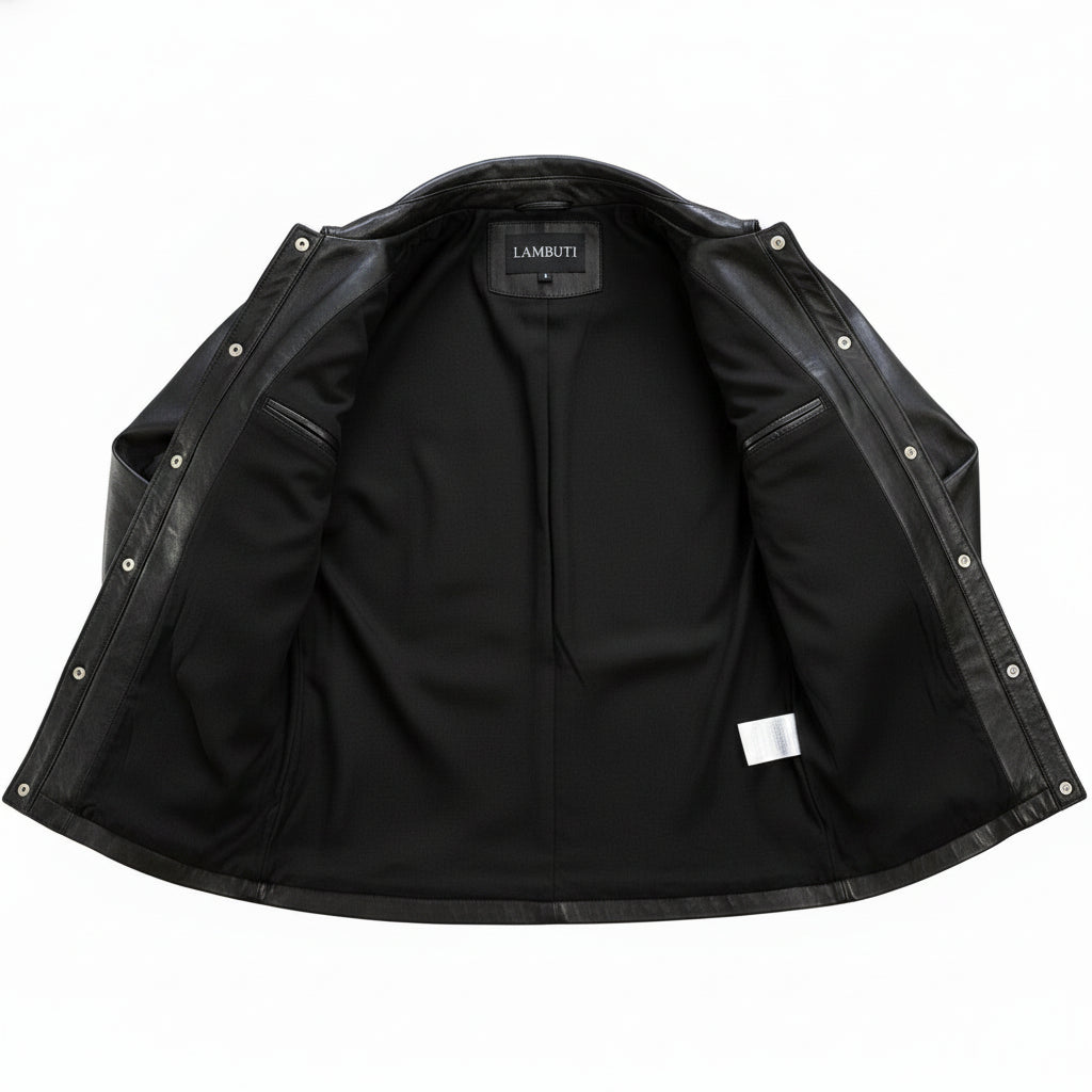 Handmade Men Black Leather Slim Fit Jacket with Cargo Pockets, Men Fashion Jackets