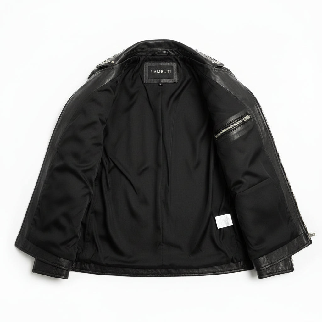 Handmade Fashion Leather Silver Studded Real Soft Leather Biker Style Jacket for Men