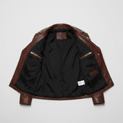 Women's Handmade Biker Maroon Leather Jacket with Zipper Closure