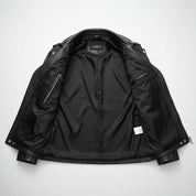 Handmade Men Black Multi Pocktes Biker Leather Jacket, Black Motorcycle Jacket