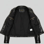Women's Black Full Golden Spiked Studded Brando Leather Jacket